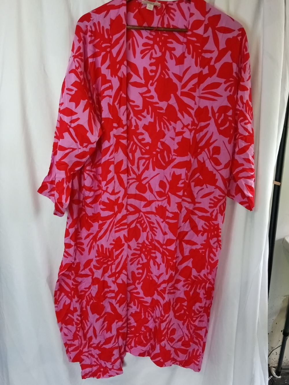 XS LOFT Red Pink Tropical Floral-Print Kimono Beach Vacation Resort Summer Sexy